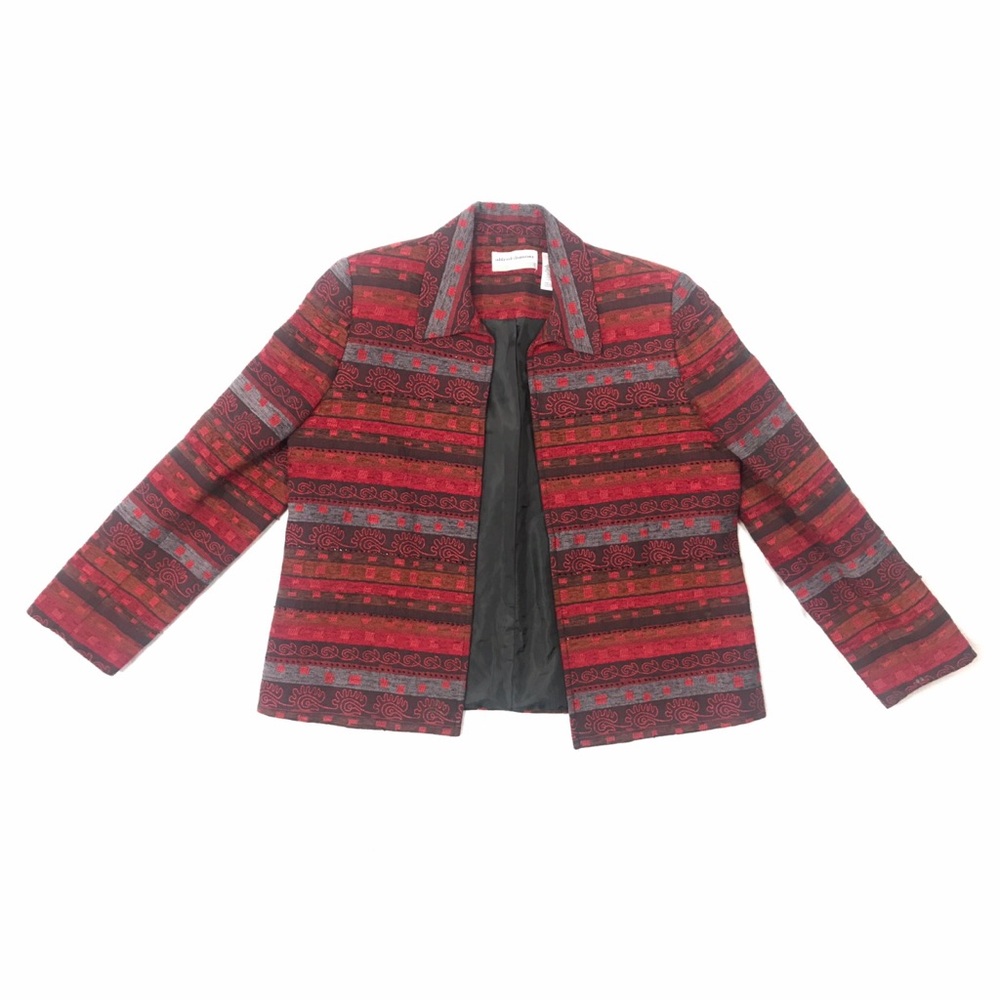 Alfred Dunner Pattern Red Blazer Jacket Womens 10P